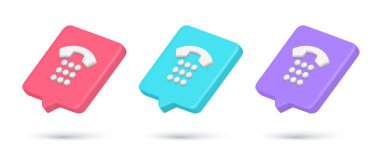 Koleksiyon gerçekçi ipuçları retro telefon merkezi çağrı merkezi bildirim 3d simge vektörü