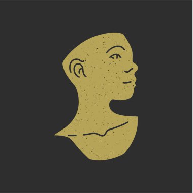 Taslak minimalist logo insan kafası ile boyun göğsü heykel antika altın grunge dokusu