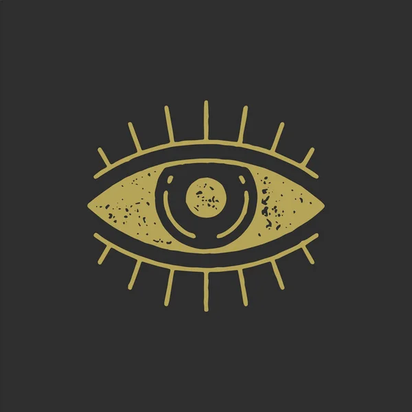 Esoteric open all the eye with lashes golden antique logotype grunge texture vector illustration — 스톡 벡터