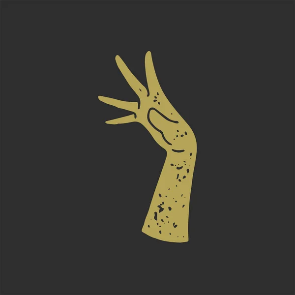 Tender fashionabla kvinnliga handen med upphöjda eleganta fingrar grunge konsistens gyllene logotyp vektor — Stock vektor