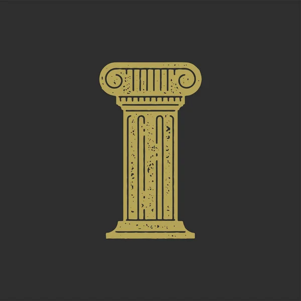 Античная золотая колонна с декоративным римским дизайном гранж текстура логотипа векторной иллюстрации — стоковый вектор