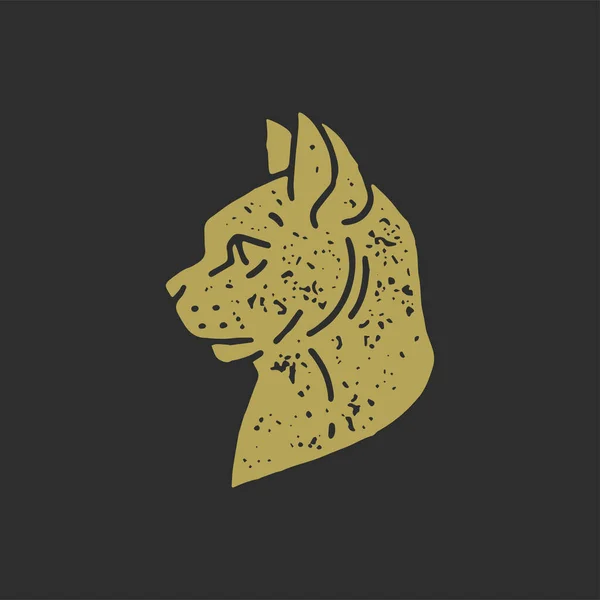 Golden retro katt huvud sida visa minimalistisk tamdjur maskot grunge textur vektor illustration — Stock vektor