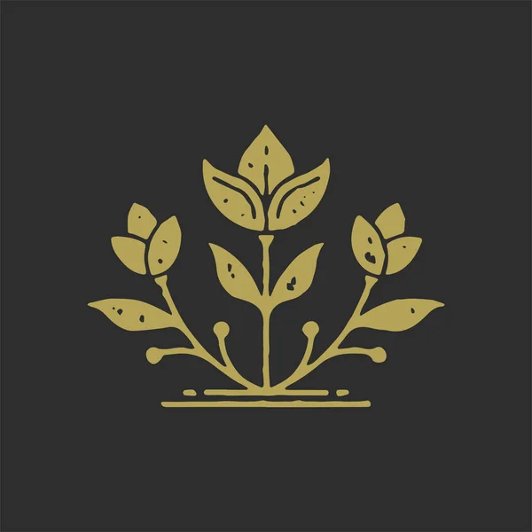 Natuurlijke met de hand getekende wilde bloem met stengel en bloemblaadje hand tekening minimalistische logotype grunge textuur — Stockvector