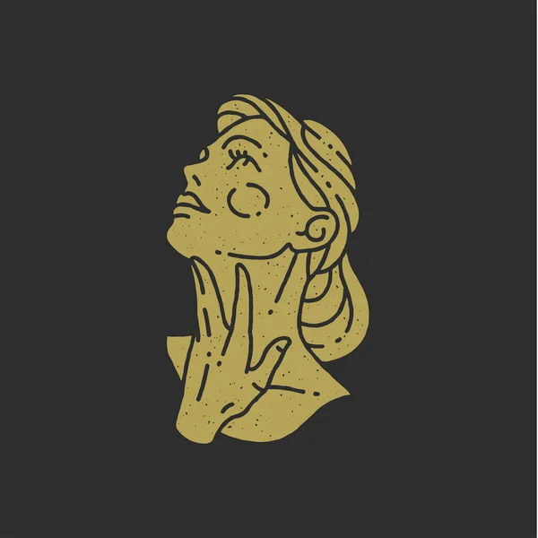 Entzückende Frau streichelt Hals Hautpflege Schönheitssalon Grunge Textur Emblem Vektor Illustration — Stockvektor