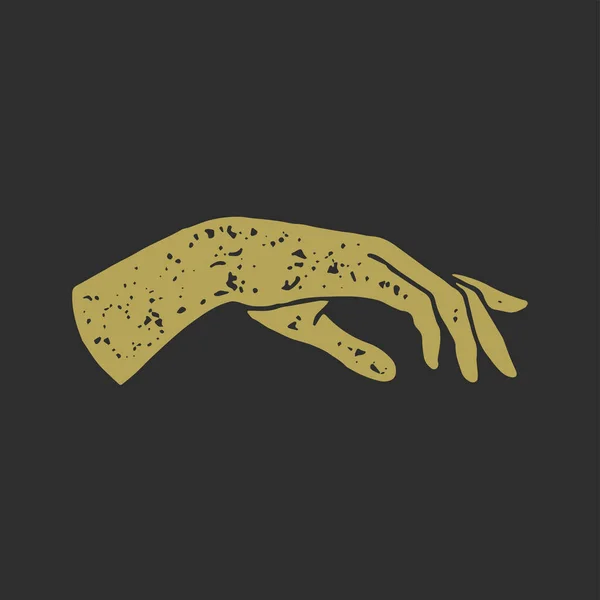 Horizontale feminine Zeichenhand mit Fingern Golden Grunge Textur Vektor Illustration — Stockvektor