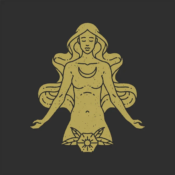 Античная медитация богиня практикующая йогу внимательность гармония с цветами — стоковый вектор
