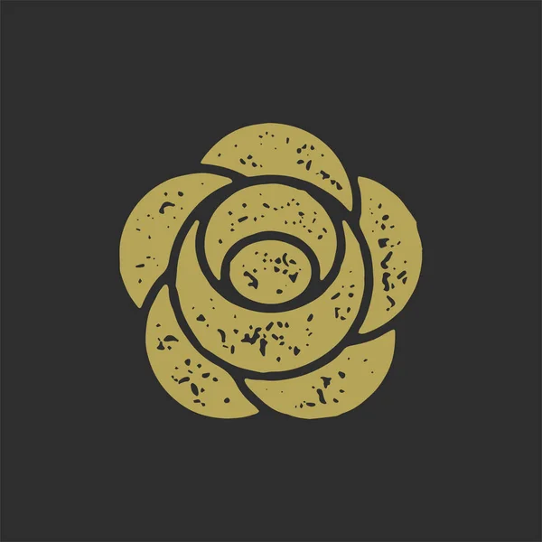 Elegante Umrisse Logo goldene Blütenblume mit Blütenblättern Grunge Textur Vektor Illustration — Stockvektor