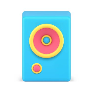 3d alt tampon ses sistemi mavi ikon vektör illüstrasyonu. Beyazda izole edilmiş müzik rotasyonu için son moda ses bas elektronik ekipmanı. Stereo hacim hoparlörü cihaz müzik gürültü paneli