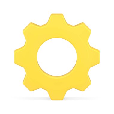 Sarı dişli çarkıfelek 3 boyutlu vektör çizimi. Basit bir motor mühendisliği hareketi beyazda izole edildi. Endüstriyel teknoloji ekipman makineleri gelişim süreci