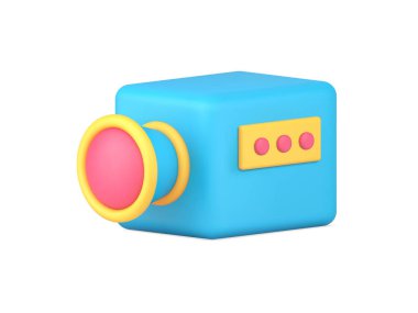 Video kamera 3d ikon vektör illüstrasyonu. Beyaz arkaplanda izole edilmiş film sembolü