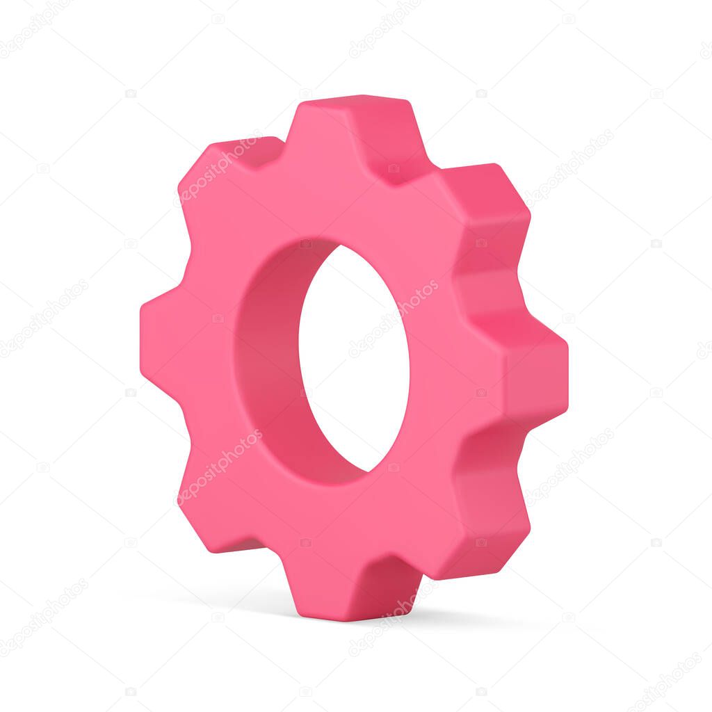 Pink machine gear wheel cogwheel 3d isometric vector illustration. Simple badge engine engineering motion isolated on white. Industrial technology equipment machinery technology progress development