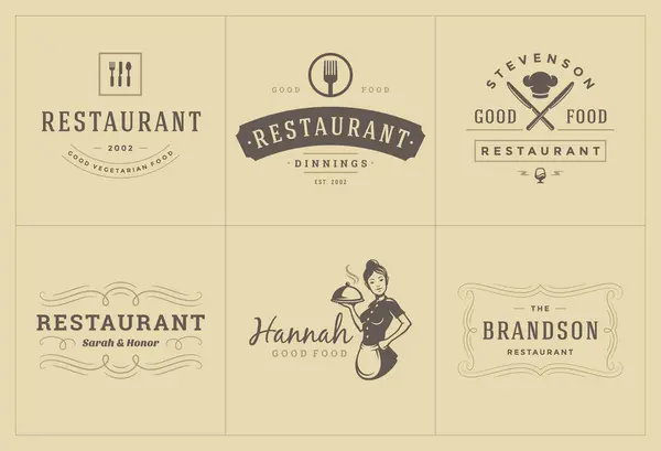 Modèles Logos Restaurant Mis Illustration Vectorielle Bon Pour Les Étiquettes Vecteur En Vente