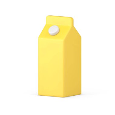 Gerçekçi 3d simge minimalist meyve suyu sarı karton kutu ve kapak izometrik vektör çizimi. Turuncu taze vitamin içeceği paketi beslenme sıvısı sağlıklı doğal içecek. Citrus konteynır ürünü
