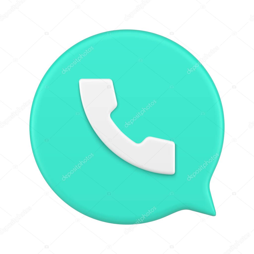 Realistic green call connection voice chat application quick tips 3d icon vector illustration. Retro phone handset speech bubble customer support hotline helpline consultation service front view