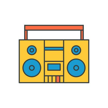 Pop Art Dekoratif Tasarım Vektör Çizgi Filmi Çizimi ile çok renkli plak çalar. Retro müzik melodisi elektronik cihaz stereo dinamik düğmeler moda tarzını izole eder