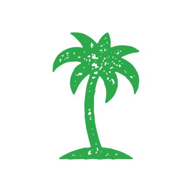 Kabuğu kıvrımlı doğal palmiye ağaçları ve yeşil grunge desenli dekoratif yapraklar. Yaz tatili, dinlenme ve dinlenme amaçlı el yapımı sanat eserlerinin egzotik bitki logoti sembolü.