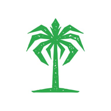 El yapımı minimalist palmiye ağacı yaprakları ve gövde grunge desen vektör çizimi. Tek renkli egzotik bitki sembolü yaz tatili tropikal orman manzarası beyaz üzerinde izole