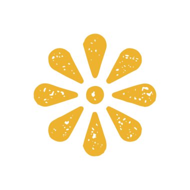 Sarı yapraklı basit papatya çayı minimalist sembol grunge doku vektör çizimi. Zarif çiçek açan güneşli çiçek dekoratif tasarım romantik çiçek açan vahşi yaz bitkisi izole