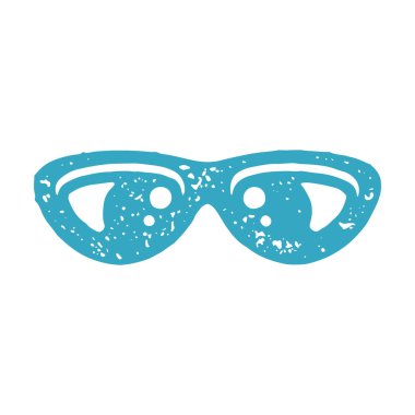 Mavi grunge doku çizimi için saydam mercekli ve göz küresi optik aksesuar ekipmanlı gözlükler. Gözlük göz şekli görsel tıp görüşü spektral göz merceği izole