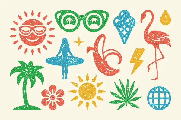 Summer Symbols Objects Set Vector Illustration Flamingo Cone Refreshing Ice Rechtenvrije Stockvectors