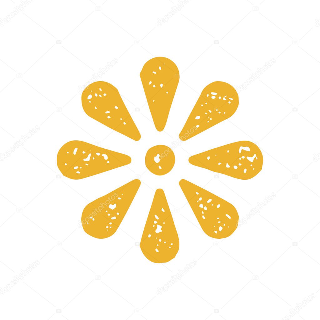 Decorative simple chamomile with yellow petals minimalist symbol grunge texture vector illustration. Elegant blossom sunny flower decorative design romantic blooming floral summer wild plant isolated