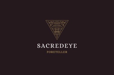 Okültizm, üçgen üçgenlerin bükülmüş çerçevelerini görüyor. Metin satırı resim logosu illüstrasyonu için yer var. Özel optik görüş sihirli kutsal meditasyon spa güzellik tasarımı sınır amblemi