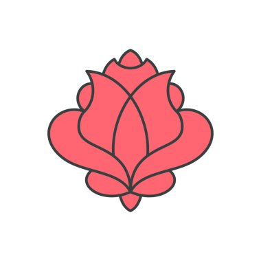 Pembe romantik dekoratif gül çiçekli zarif taç yaprakları pop sanat tarzı moda tişört baskısı vektör çizimi. Çiçek açan klasik yaz bitkisi tomurcuğu dekoru tasarlıyordu. Moda gelişir