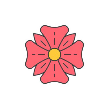 Zarif pembe botanik çiçekleri, çizilmiş taç yaprakları ve sarı merkezli pop sanatsal moda tişört baskı vektör çizimi. Doğal çiçekli yaz çiçekleri romantik dekoratif tasarım izole edilmiş.