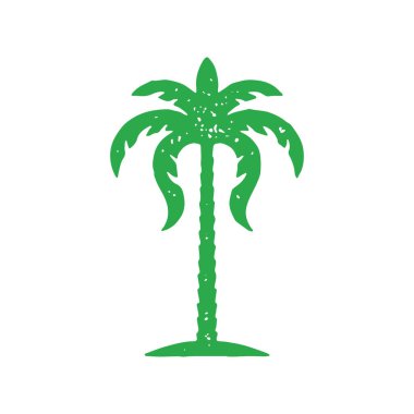 Yeşil tropikal palmiye ağacı, gür yapraklı el çizimi minimalist grunge doku vektör çizimi. Geleneksel egzotik hindistan cevizi ağacı bitkisi dekoratif tasarım yaz seyahati izole