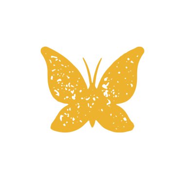 Anten bıyıklı sarı kelebek güvesi ve uçan el çizimi grunge doku çizimi için süslemeli kanatlar. Güzel doğal böcek minimalist hayvanat bahçesi hayvan logosu