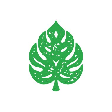 El çizimi minimalist eğreltiotu yaprağı yeşili süs kenarları ve kök yeşil grunge desen vektör çizimi. Tek renkli egzotik yağmur ormanı bitkisi yeşillik dekoratif amblemi beyaza izole edilmiş.