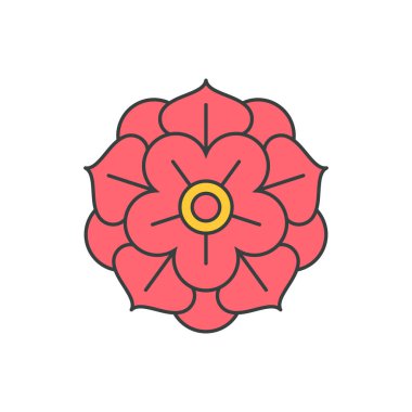 Sarı merkezli pembe çiçekli, pop sanatları harikası tişört baskı vektör çizimi çizimi. Zarif doğal yaz botanik çiçekleri çiçek tomurcukları ve taç yaprakları.