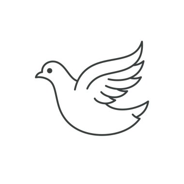 Açık kanatlı sevimli uçan güvercin gözleri ve gaga çizgisi siyah siluet tişört baskısı dekoratif tasarım vektör çizimi. Uçan güvercin kümes hayvanı özgürlüğü simgeler maneviyat ve aşk beyaz üzerine izole edilmiş