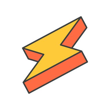 Sarı şimşek şimşeği, doğal patlama, pop, sanat harikası, izometrik vektör karikatür çizimi. Ok şarjlı elektrik ışığı fırtına hızı hava enerjisi t-shirt yazdırma etiketi