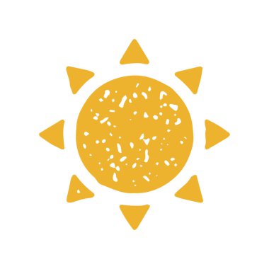 Parlak sarı güneş grunge desen süsleme çemberi üçgen oklar vektör illüstrasyonunu ışınlar. Parlak güneşli yaz altın elementi aydınlatma günü sıcak iklim minimalist logosu