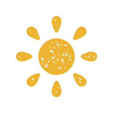 Yaz mevsiminin güneş ışığı, ışık saçan sarı güneş ışınları, minimalist grunge desen dekoratif tasarım vektör çizimi. Yaz güneşi ışıl ışıl ışıl damlalar Isı hava durumu çöl beyazı izole eder