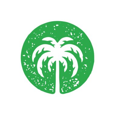 Doğal palmiye ağacı ormanı tropikal yaz tatili yeşil çember logoti grunge desen dekoratif tasarım vektör çizimi. Doğal egzotik yağmur ormanı bitkisi. Yeşillik. En iyi yaz tatili.