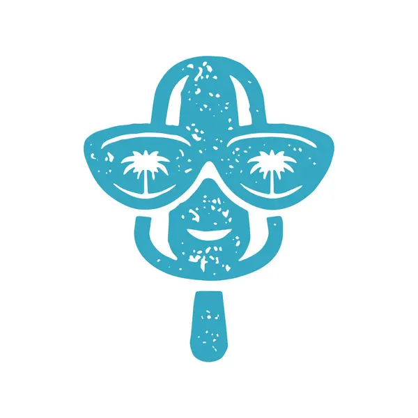 Funny Ice Cream Wooden Stick Wearing Sunglasses Palm Tree Reflection Stockvector