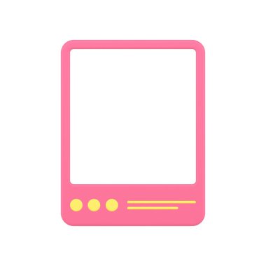 Pembe sosyal madia çerçeve 3 boyutlu ikon vektör illüstrasyonu. Ön görünüm elektronik taşınabilir bilgisayar akıllı telefon dokunmatik ekran internet uzaktan iletişimi