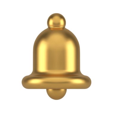 Metalik altın zil sinyali siber uzay uyarısı yeni mesaj bildirim dekoratif tasarım 3d ikon vektör illüstrasyonu. Pahalı çağrı uyarı akıllı iletişim uyarısı izole edildi