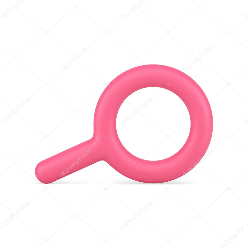 Bright pink horizontal placed magnifying glass education science exploration tool realistic 3d icon vector illustration. Glossy elegant magnifier loupe discovery examination detective research