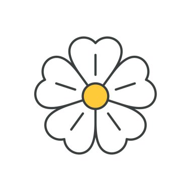 Minimalist, papatya papatyasını beyaz taç yaprakları ve sarı merkezli pop müzik tarzı çizgi film illüstrasyonuyla çizdi. Basit papatya çiçeği zarif yaz komedi çıkartması tişört baskısı dekoratif tasarım