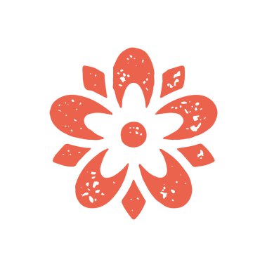 Taç yapraklı güzel kırmızı çiçek romantik dekoratif el çizimi grunge desen vektör çizimi. Minimalist yaz bahar logosu çiçek açan doğal bitki duyarlılığı çiçek açan