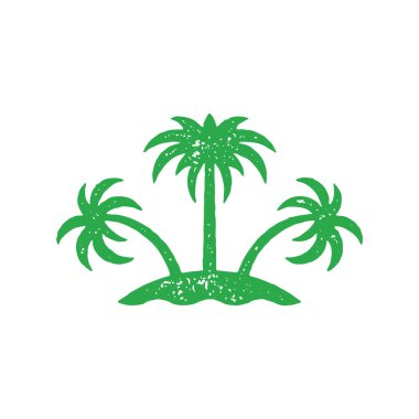 Kavisli palmiye denizi manzaralı boş tropikal ada dekoratif grunge desen vektör çizimi. Egzotik doğal manzara cenneti lüks tatil beldesi izole edilmiş.