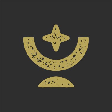 Parlayan yıldız seremonisi teknesi dekoratif grunge desen vektör illüstrasyonlu esrarengiz altın soyut kadeh. Efsanevi vazo estetik bohem sembolü siyah üzerindeki ahenk dengesi