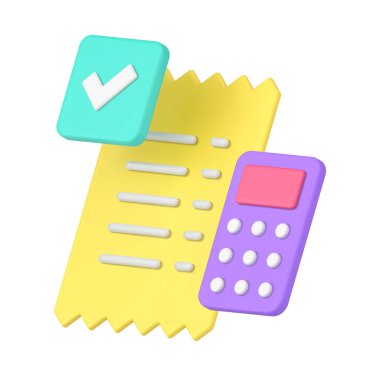 Finansal denge kâğıdı maaş çeki bütçe sayımı köşegen yerleştirilmiş gerçekçi 3d ikon vektör illüstrasyonu. Yasal boş vergi formu işletme muhasebe giderleri ve kazanç hesapları izole edildi