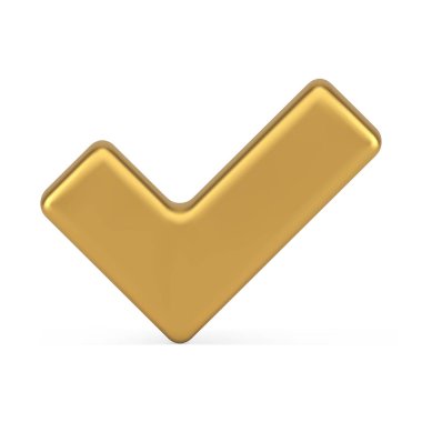 Premium metalik altın işaret kabulü gerçekçi 3d simge vektör illüstrasyonunu tamamladı. Pahalı mücevher pozitif oy hakkı onay işareti onaylı anlaşma sembolü