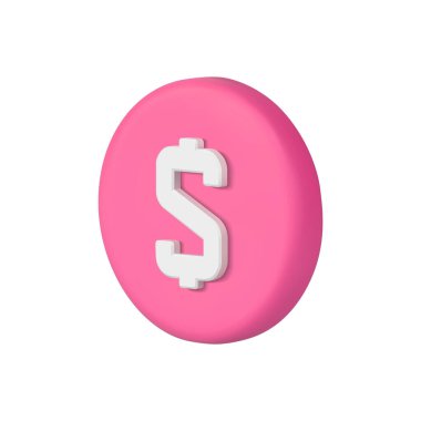 Amerikan dolar dairesi rozeti pembe parlak finans bankacılık para ödeme fiyatı 3d ikon vektör illüstrasyonu. Gerçekçi izometrik nakit yuvarlak düğmeli yatırım maaşı ticari şirket etiketi