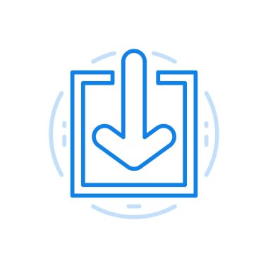 Bilgi vektör çizgisi simgesi yükleniyor. Diski dijital verilerle doldurma işlemi. Ok meydanı işaret ediyor. İlerleme yazılım arayüzünü tamponlamak ve güncellemek için bilgisayar teknolojileri.