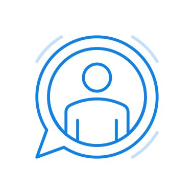 Karakter simgesi vektör çizgisi ile iletişim. Çember şeklinde çizilmiş sembol profili. Çizgisel basit tasarım portresi olan yaratıcı uygulama resmi. Çevredeki insanları gösteren özel sosyal medya hesabı işareti.